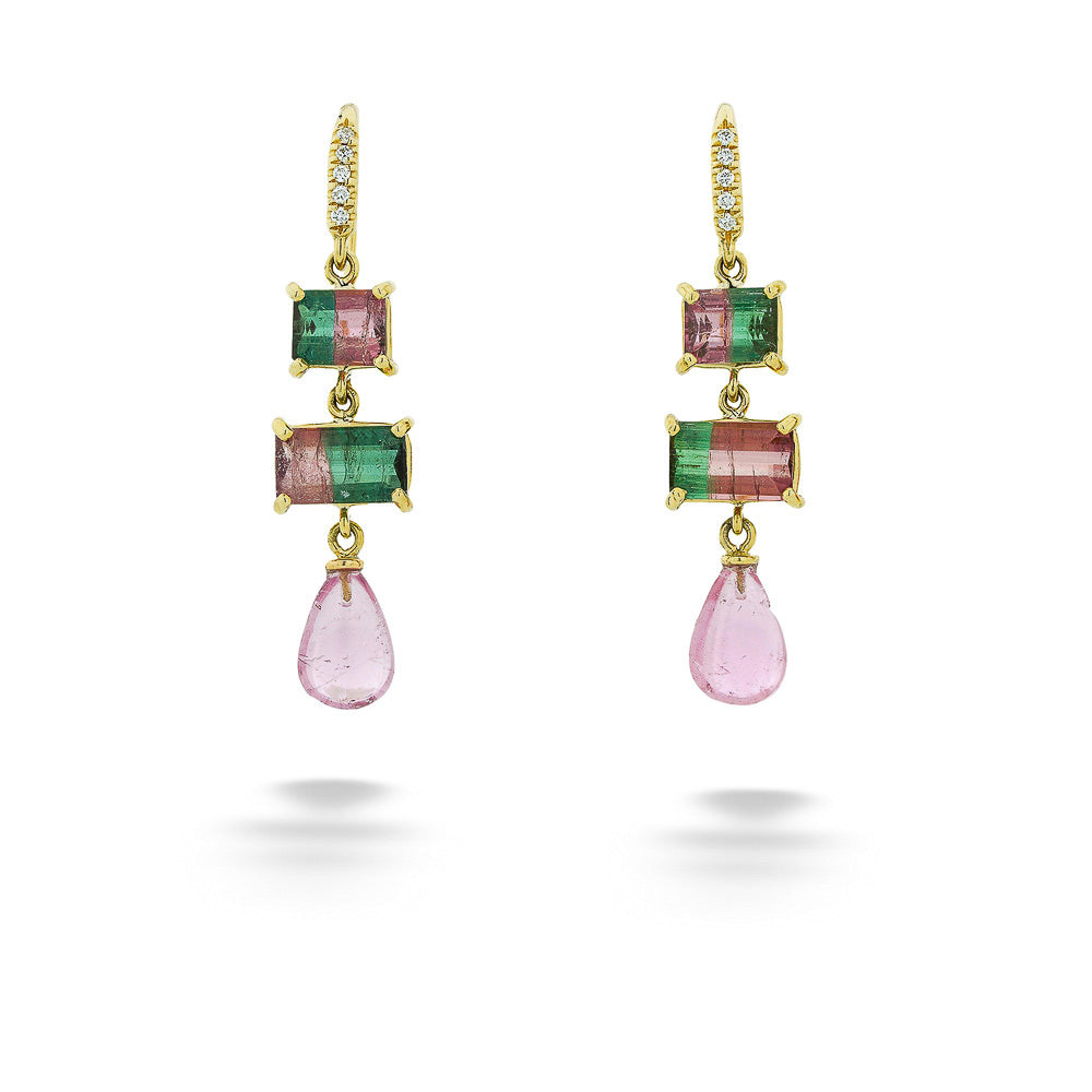 Watermelon Tourmaline, Pink Tourmaline & Diamond Earrings by Lauren K.