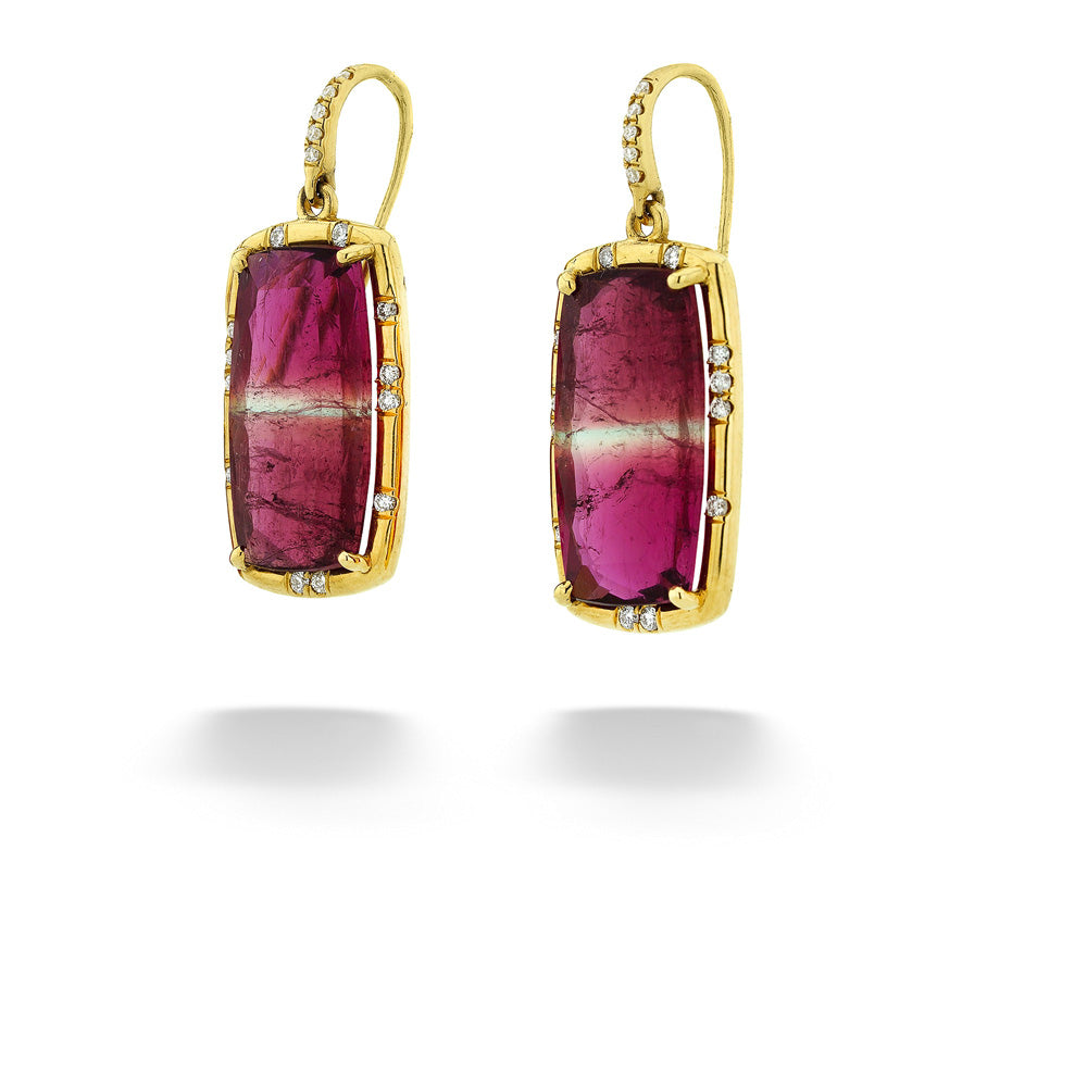 Cushion Cut Pink Tourmaline & Diamond Earrings by Lauren K.