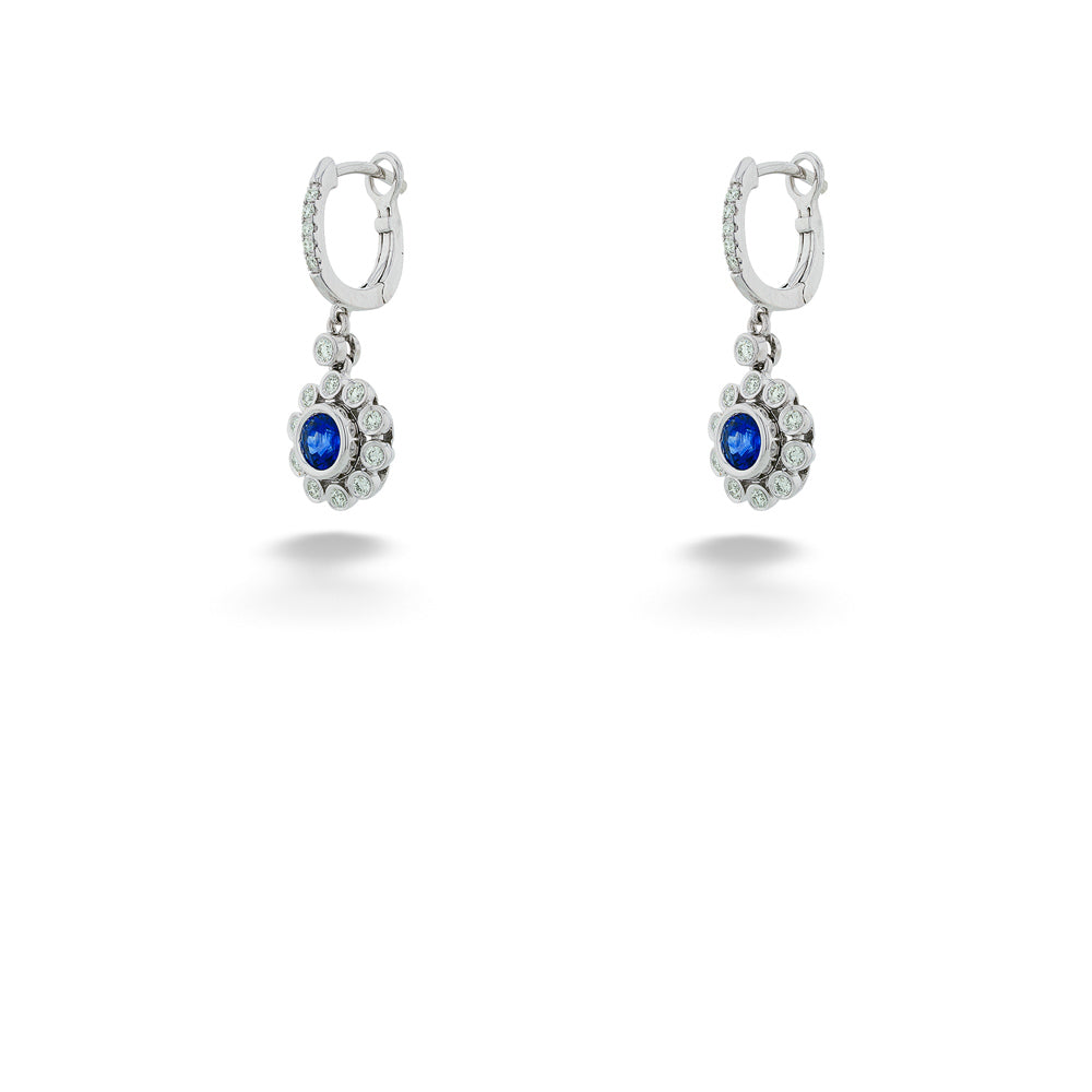 14K White Gold Blue Sapphire & Diamond Drop Earrings