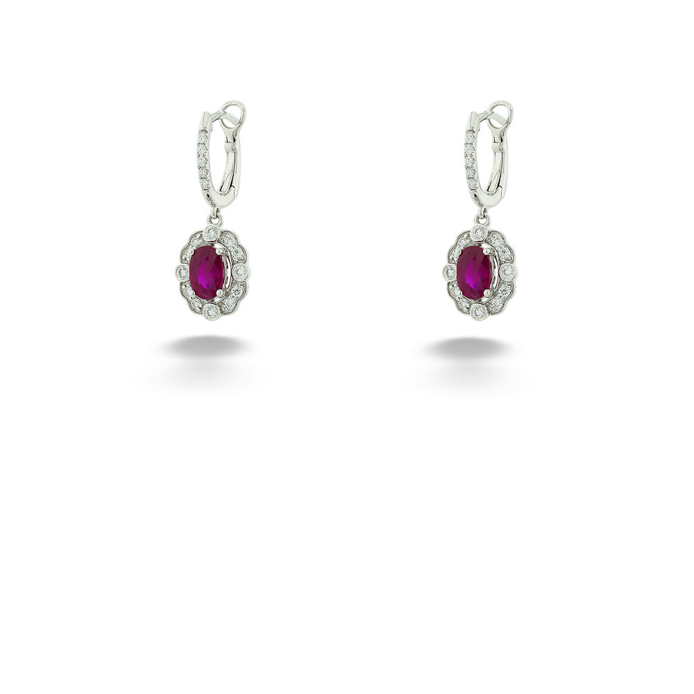 14K White Gold Ruby & Diamond Drop Earrings