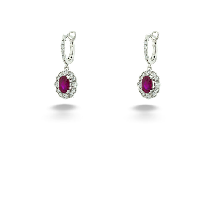 14K White Gold Ruby & Diamond Drop Earrings