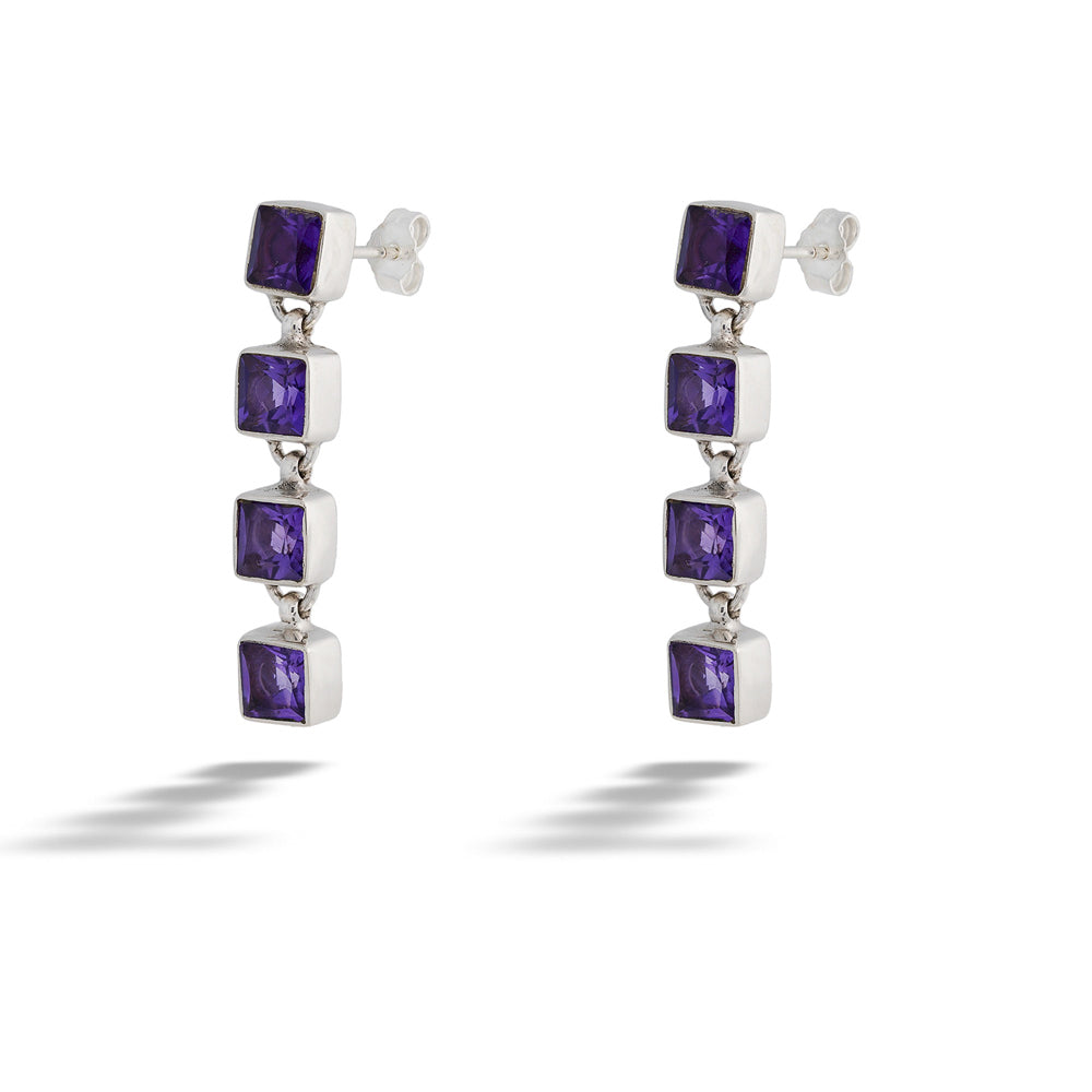 Square Amethyst Drop Earrings by Acleoni sides