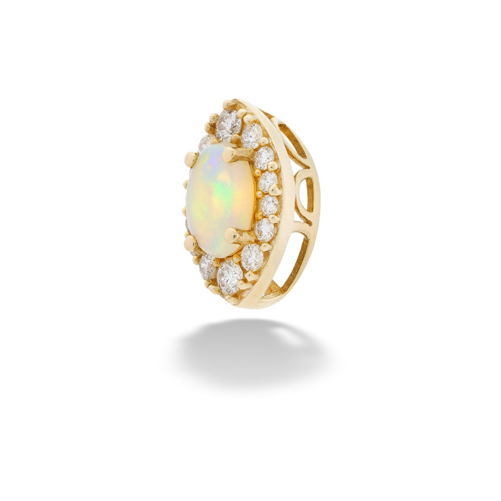 Gold pendant with a central opal stone and diamond accents on a white background Australian Opal and Diamond Pendant by Parle 