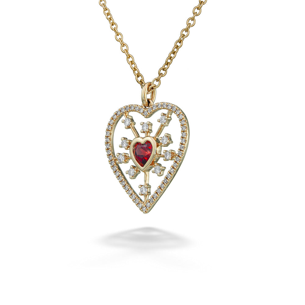 Garnet & Diamond Fancy Heart Pendant & Chain by Shy Creation