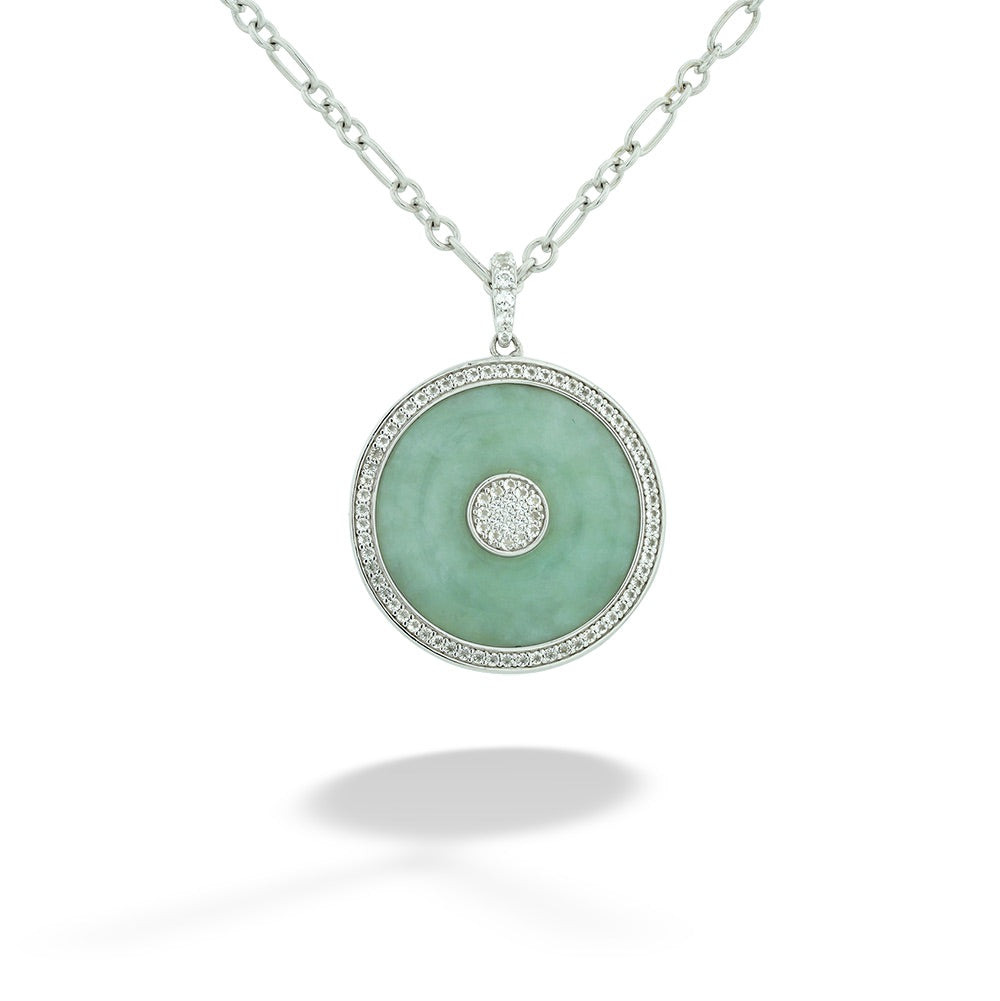 Jade & White Topaz Circle Pendant Necklace
