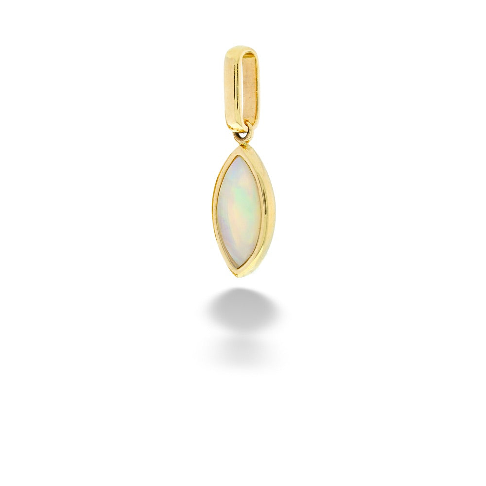 Gold pendant with a white opal stone on a white background Marquise Shape Opal Pendant by Parle