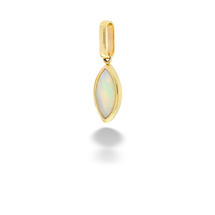 Gold pendant with a white opal stone on a white background Marquise Shape Opal Pendant by Parle