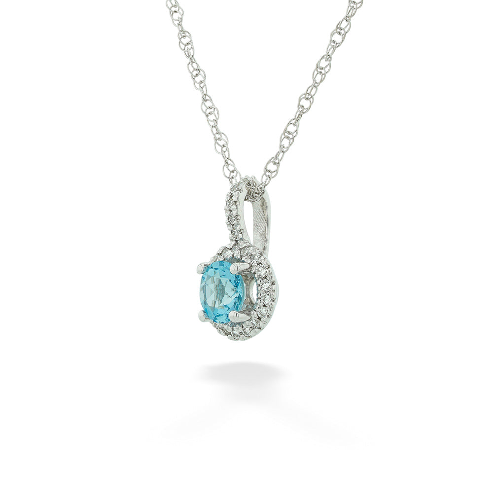 Aquamarine & Diamond Halo Pendant & Chain