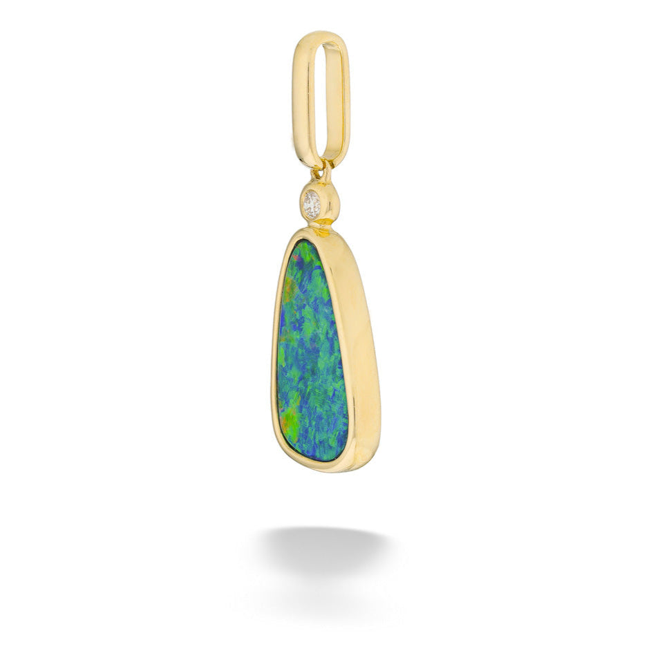 14ky Australian Opal Doublet & 0.026ct Diamond Pendant