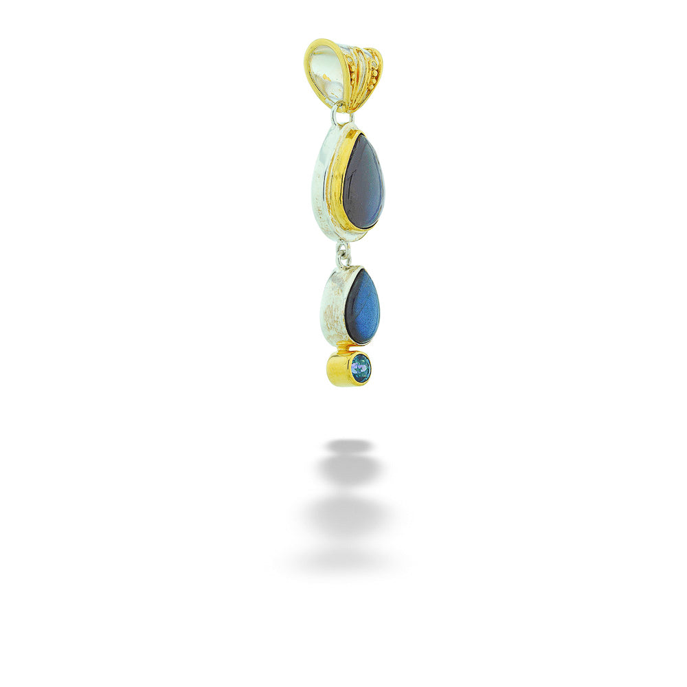 SS & 22kt Gold Vermeil Labradorite & Blue Topaz Pendant by Michou