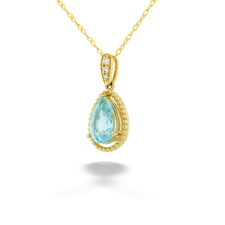14K Yellow Gold 1.51ct Blue Topaz and 0.03tdw Diamond Pendant and Chain