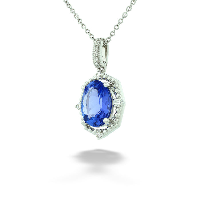14k white gold 1.56ct Tanzanite and 0.08tdw Diamond Pendant & Chain
