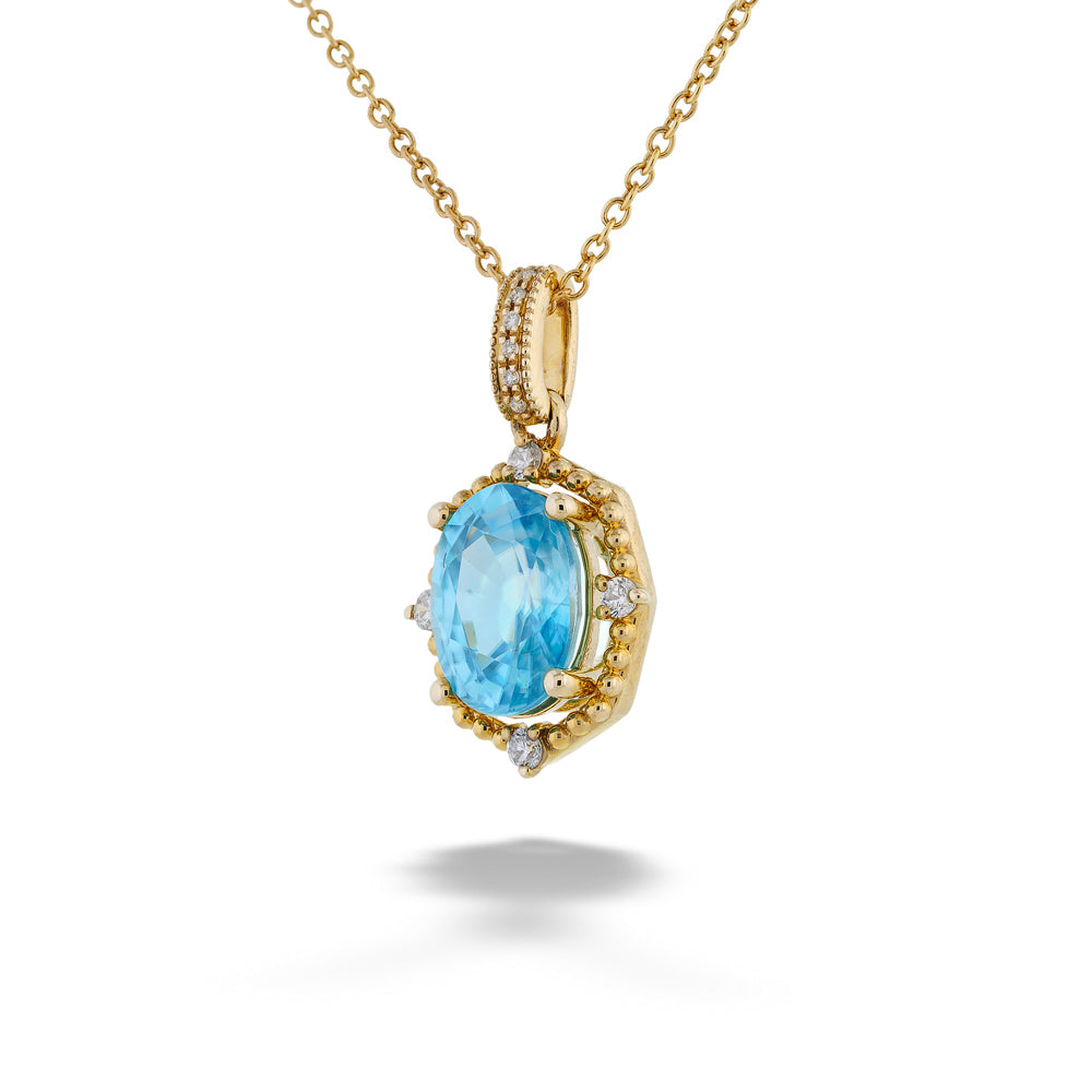  Blue Zircon and Diamond Pendant Necklace