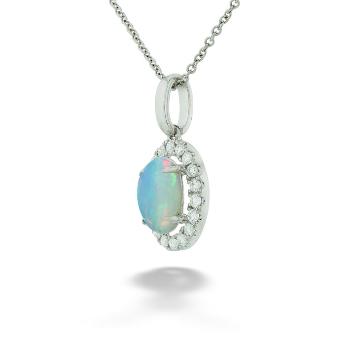  14K White Gold 0.63ct Opal and 0.20tdw Diamond Pendant and Chain