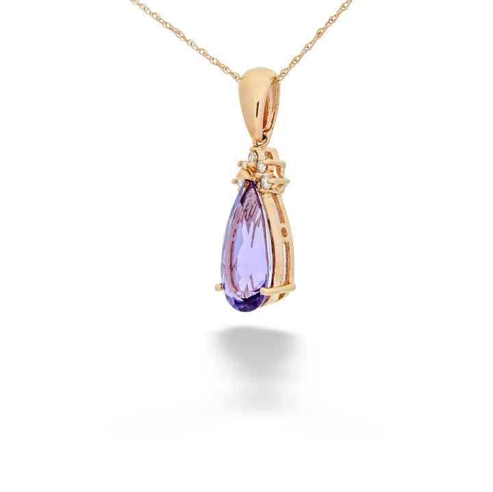 Gold necklace with a purple teardrop pendant on a white background  Rose Gold Amethyst Pendant Necklace 