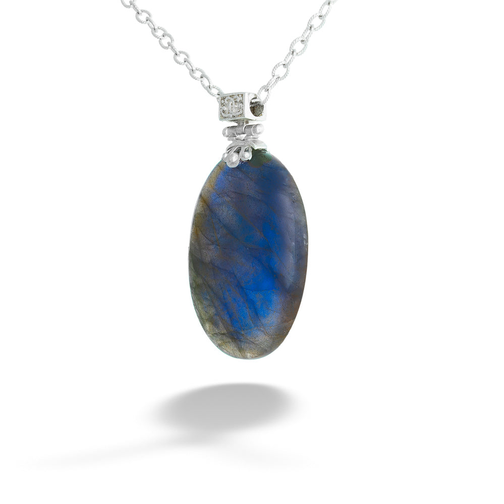 Labradorite pendant necklace on a white background Labradorite Pendant Necklace by Anatoli