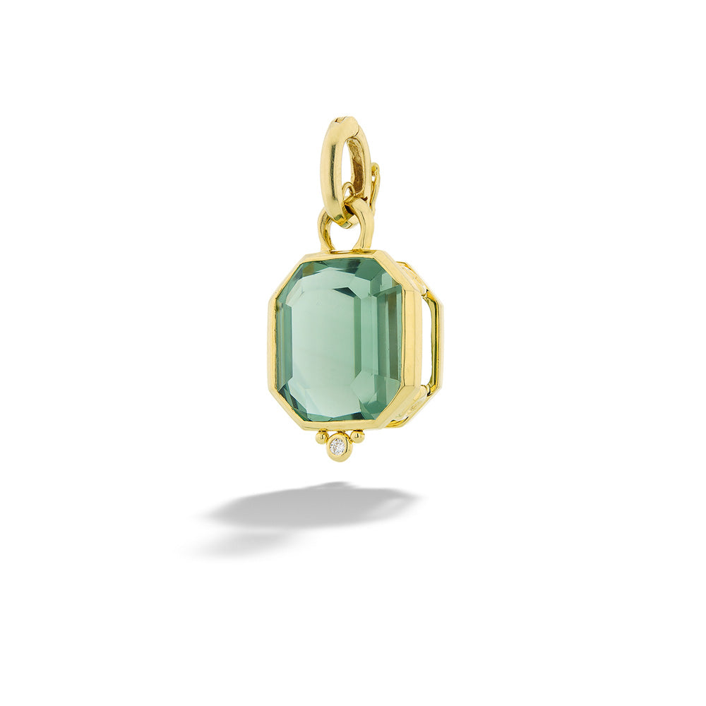 Gold pendant with a green gemstone on a white background Green Amethyst Pendant by Mazza