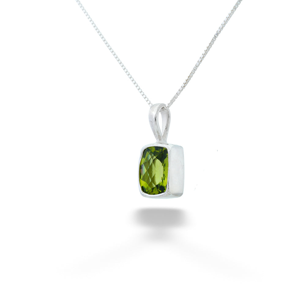 Silver pendant with a green gemstone on a white background Peridot Pendant Necklace by Acleoni