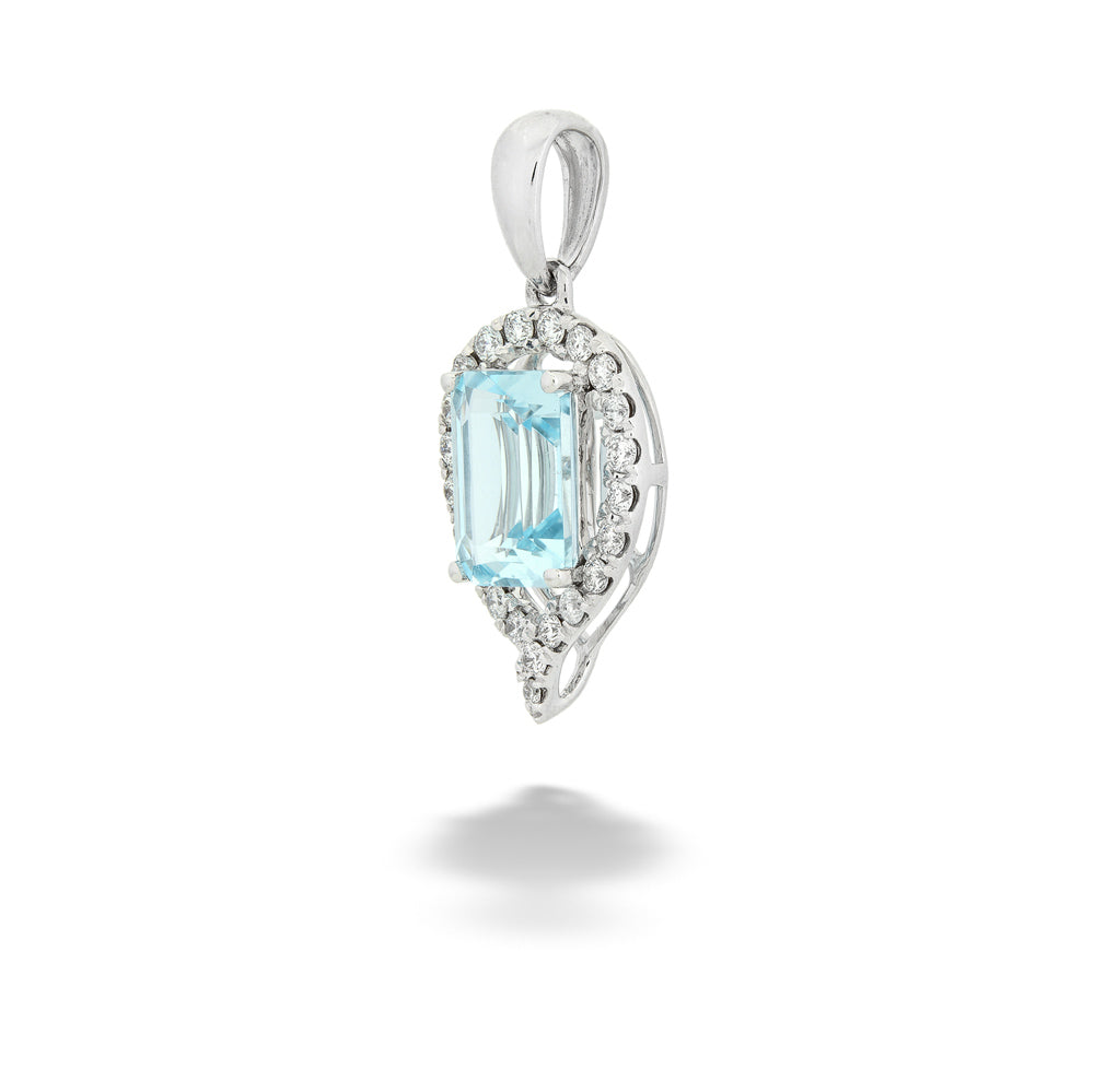 Silver pendant with a blue gemstone on a white background Blue Topaz &amp;amp; Diamond Pendant 