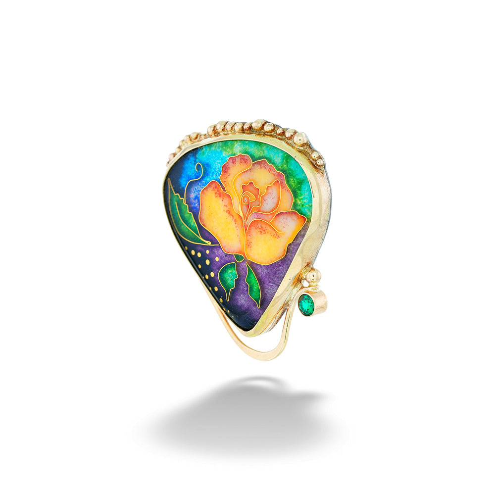 Yellow Rose Enamel Pendant by Katrin Wolf