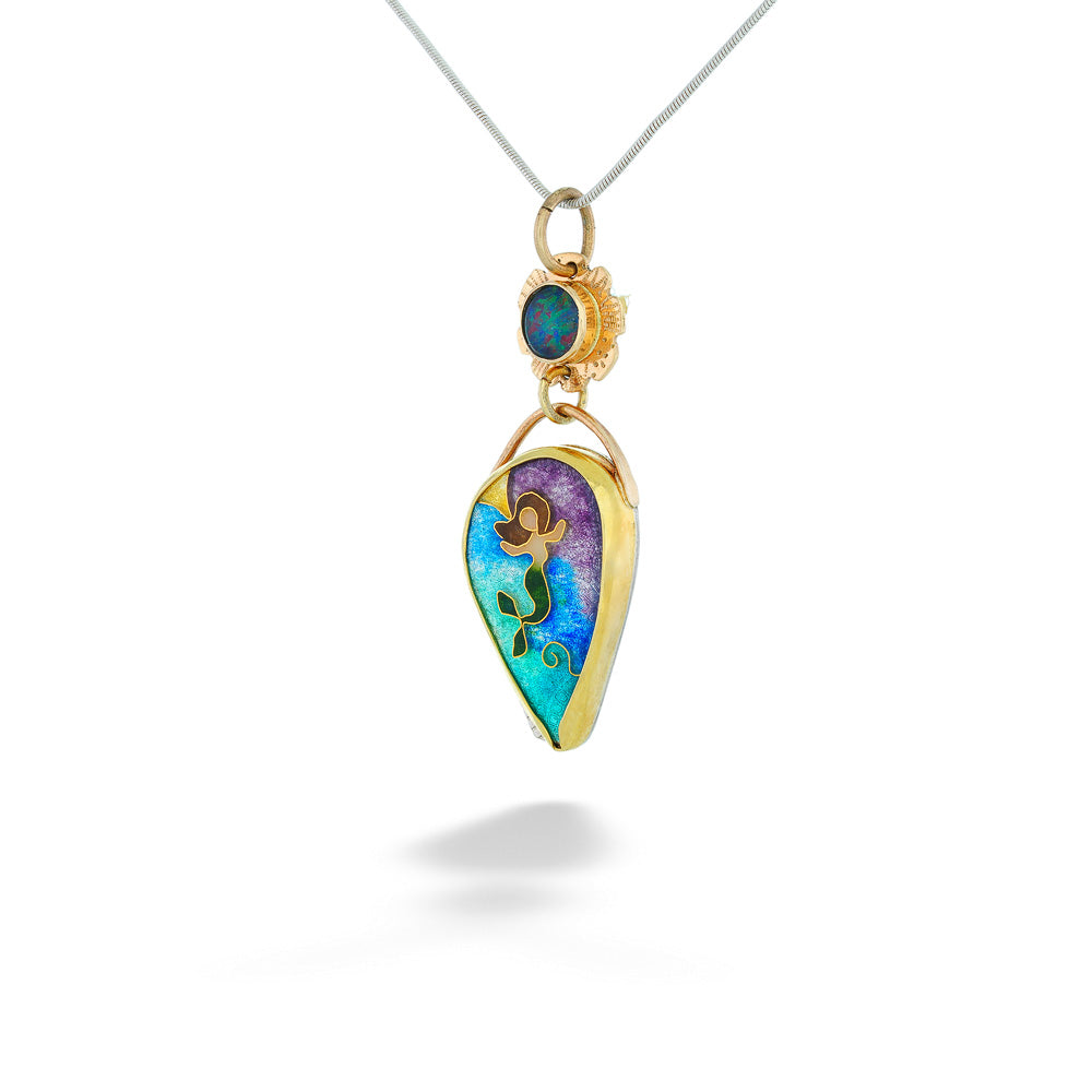 Gold pendant with colorful design on a white background Mermaid Enamel Pendant Necklace by Katrin Wolf