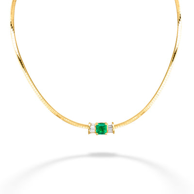Emerald & Diamond Slide Pendant on Omega Chain