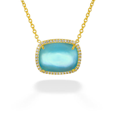 Blue Topaz Cabachon & Diamond Necklace by Mazza