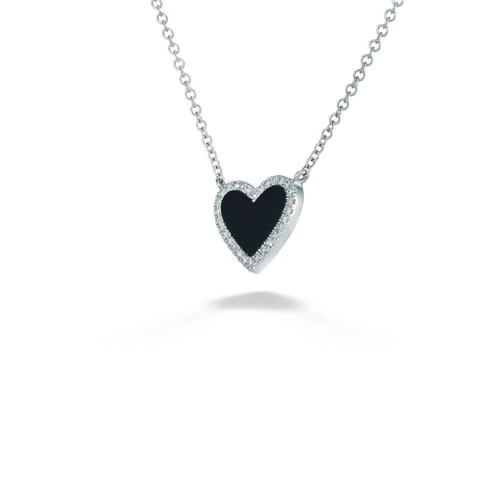 Black Onyx & Diamond Heart Necklace by Shy Creation