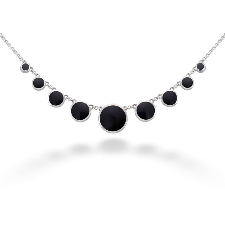 Graduated Round Black Shell & White Shell Necklace by Acleoni