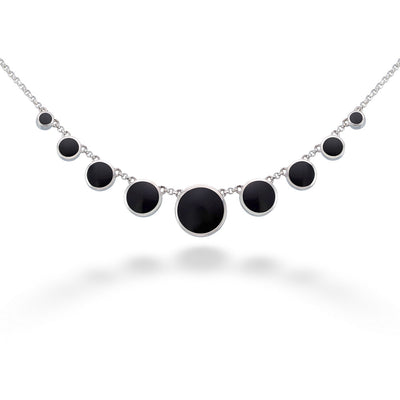 Graduated Round Black Shell & White Shell Necklace by Acleoni