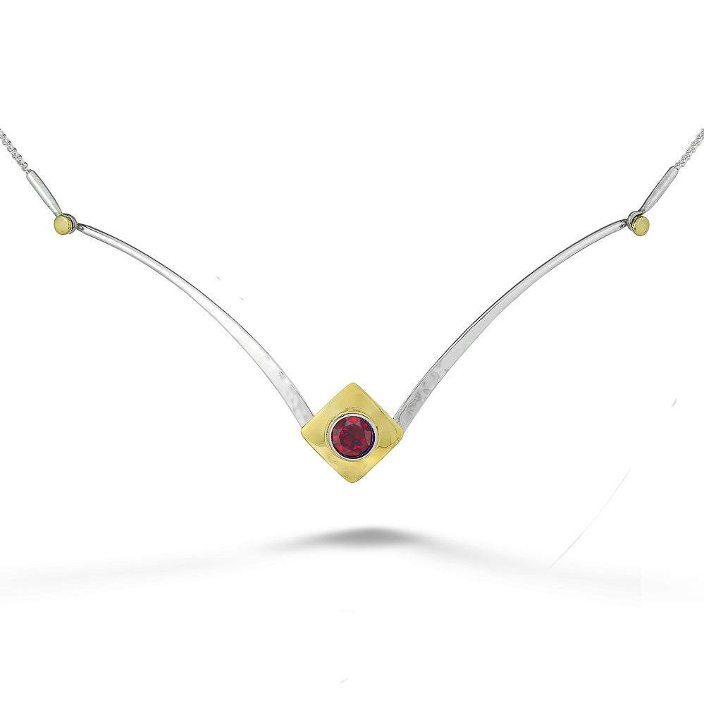 Two-Tone Garnet Riveting Necklace by E.L. Designs