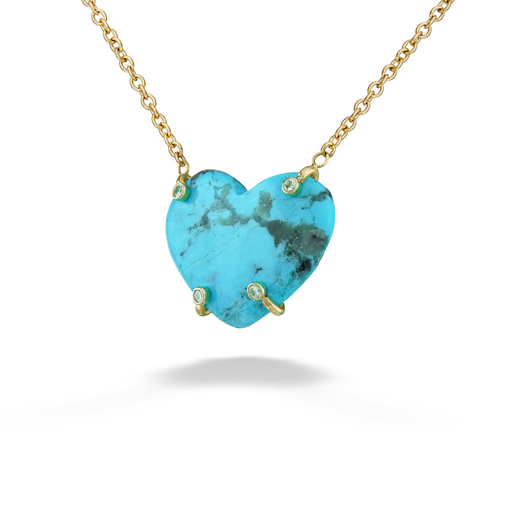 Heart-Shaped Kingman Turquoise & Diamond Necklace by Mazza