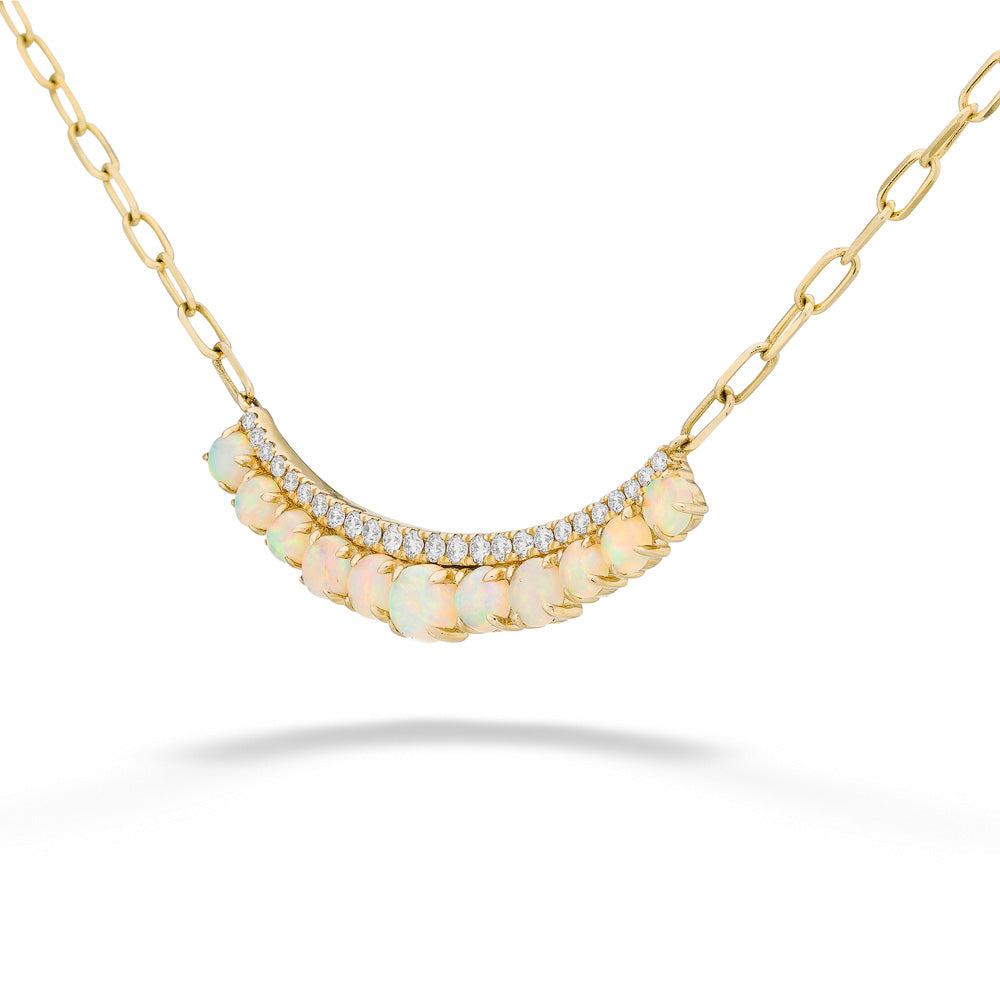 14ky 1.04cttw Australian Opal & 0.22tdw G-H SI1 Bar Necklace