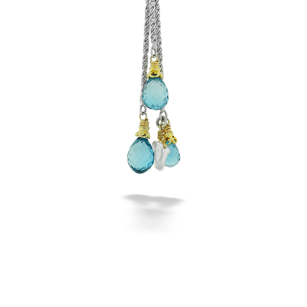 Mixed Metals Blue Topaz and Pearl Lariat Necklace by Anatoli