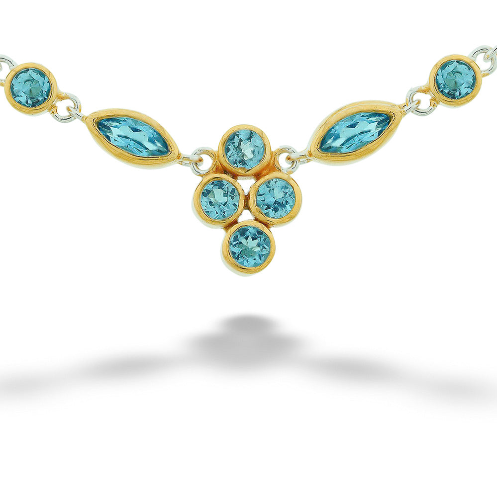 SS & 22kt Gold Vermeil Multi-Shape Blue Topaz Necklace by Michou