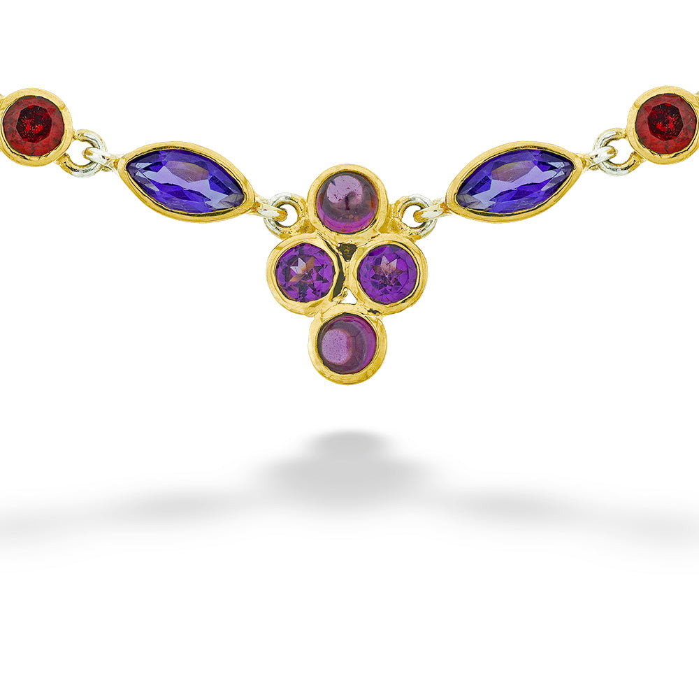 SS & 22kt Gold Vermeil Multi-Shape Amethyst & Garnet Necklace by Michou