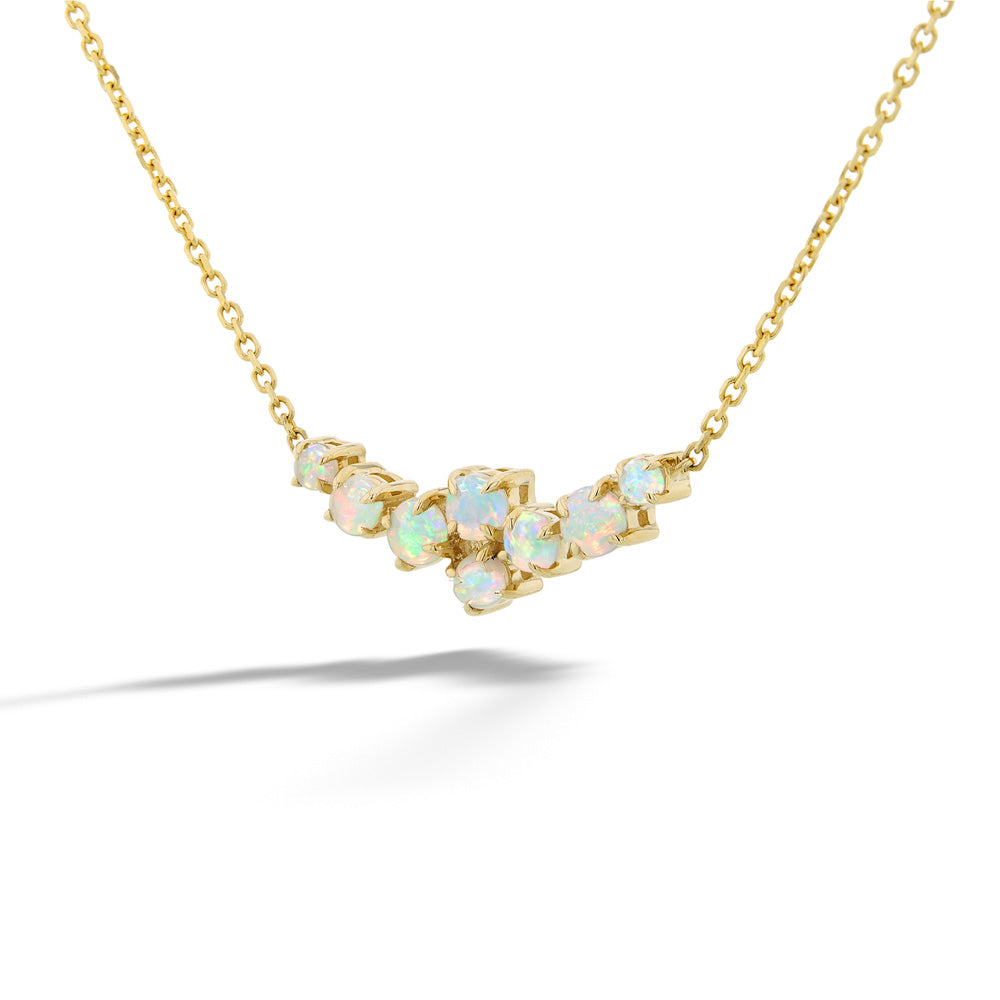 Gold necklace with opal stones on a white background Australian Opal Cluster Necklace by Parle