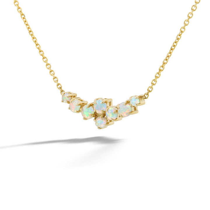 Gold necklace with opal stones on a white background Australian Opal Cluster Necklace by Parle
