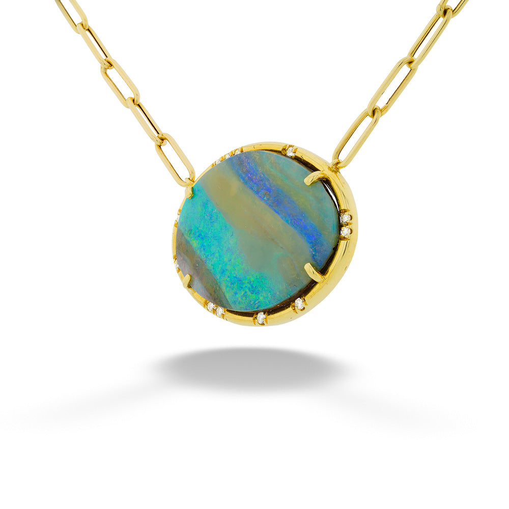 Boulder Opal and Diamond Paperclip Chain Necklace by Lauren K