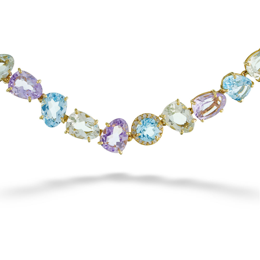 Amethyst, Blue Topaz, and Praziolite Necklace by Vianna Brasil