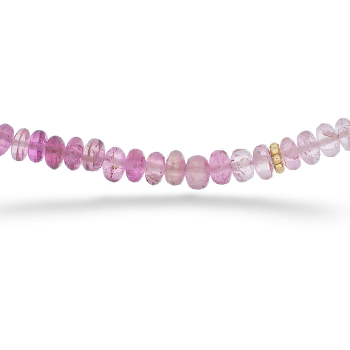 Necklace with pink beads on a white background Beaded Watermelon Tourmaline Necklace by Lauren K. 