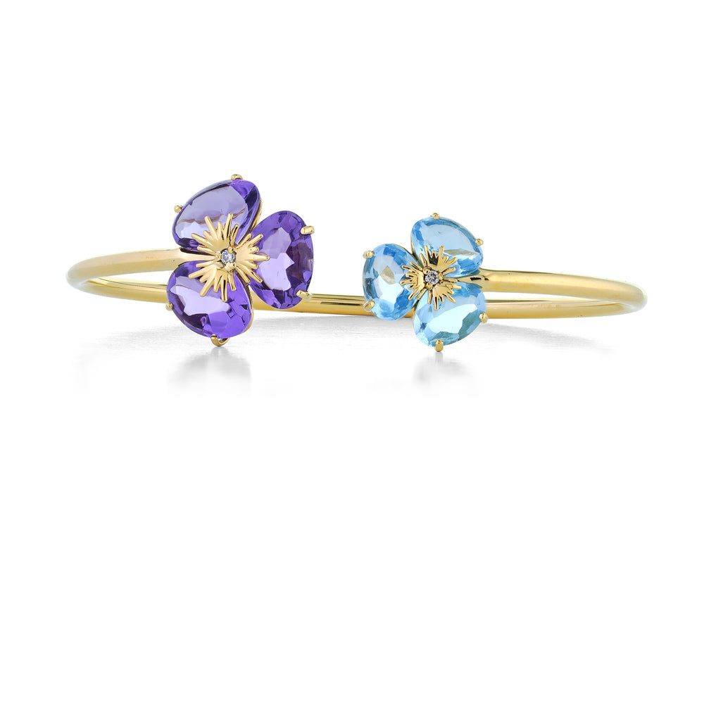 Amethyst and Blue Topaz Flower Cuff by Vianna Brasil