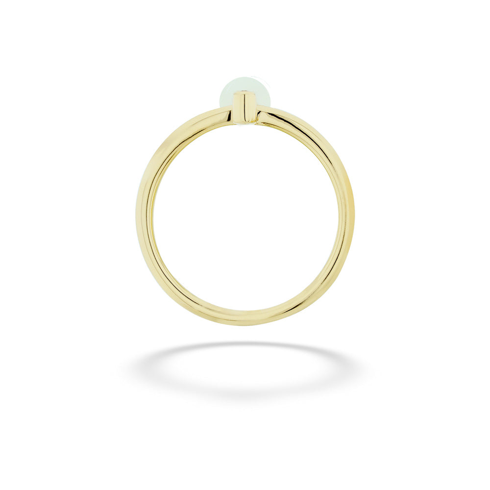 Gold ring with a small round gemstone on a white background Pearl and Diamond Ring by Shy Creation
