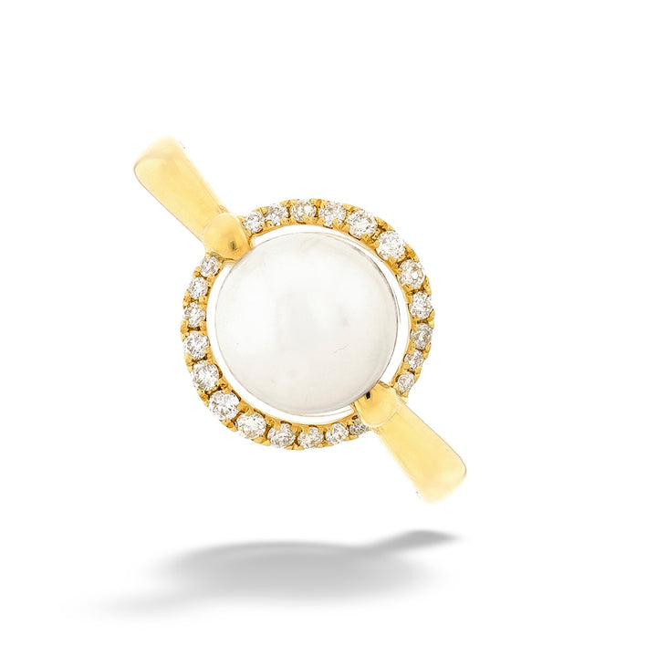 14K Yellow Gold Freshwater Pearl & Diamond Ring