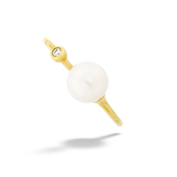 14K Yellow Gold Open Pearl & Diamond Ring
