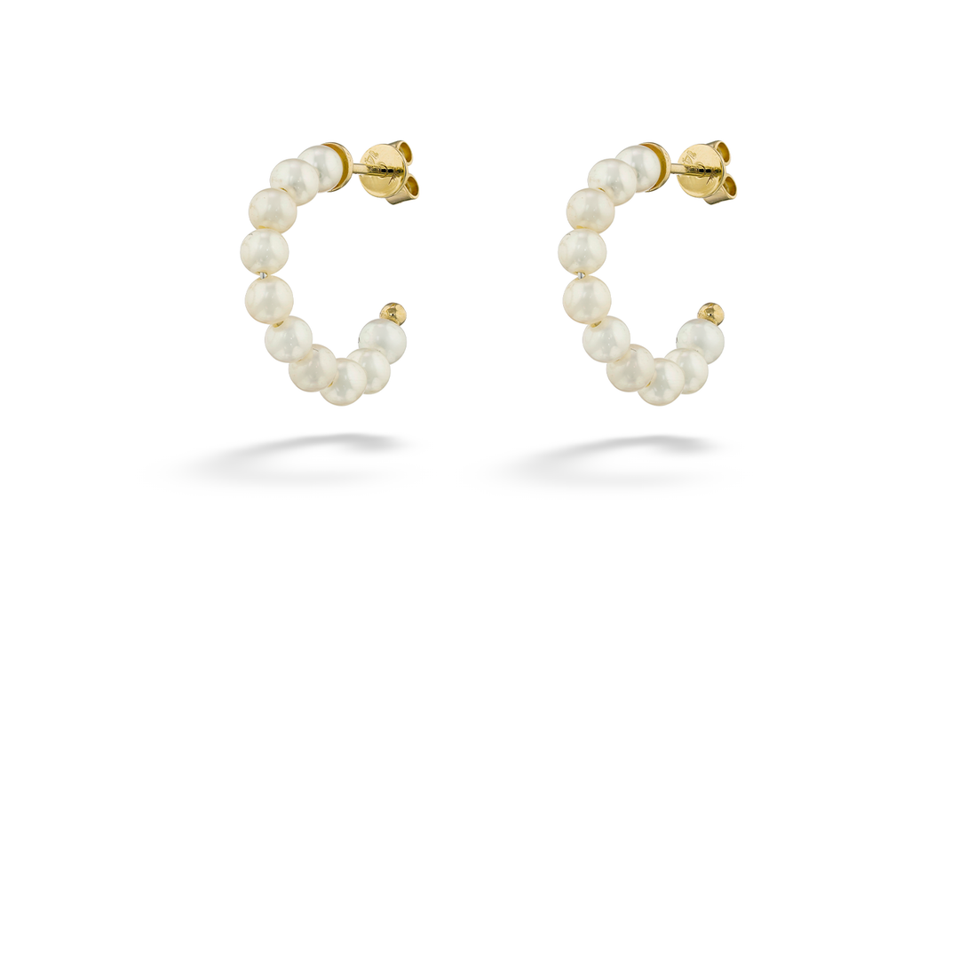 Small Cultured Pearl Hoop Earrings by Shy Creation