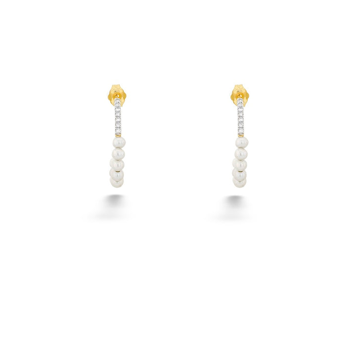 Freshwater Pearl & Diamond Hoop Earrings