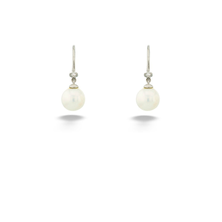 14K White Gold Freshwater Pearl & Diamond Dangle Earrings