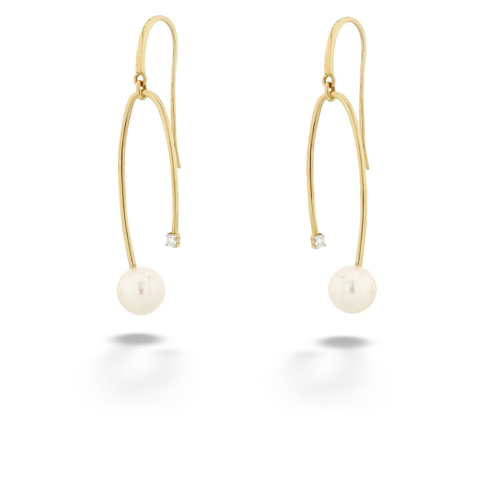 14K Yellow Gold Freshwater Pearl & Diamond Dangle Earrings
