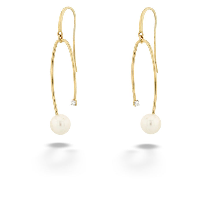 14K Yellow Gold Freshwater Pearl & Diamond Dangle Earrings